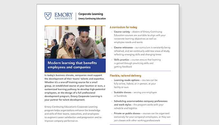 Emory Corporate Learning one pager