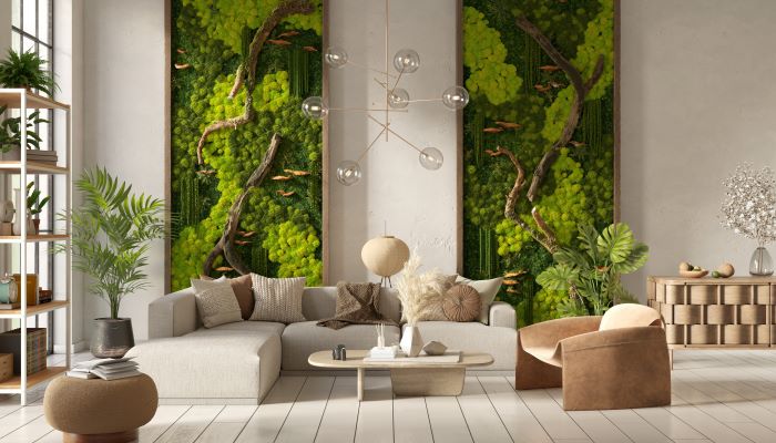 Living room with plant wall