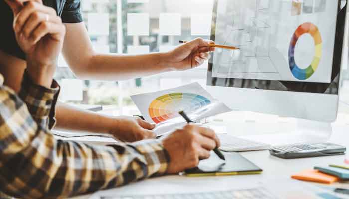 Computer with graphic designs on it