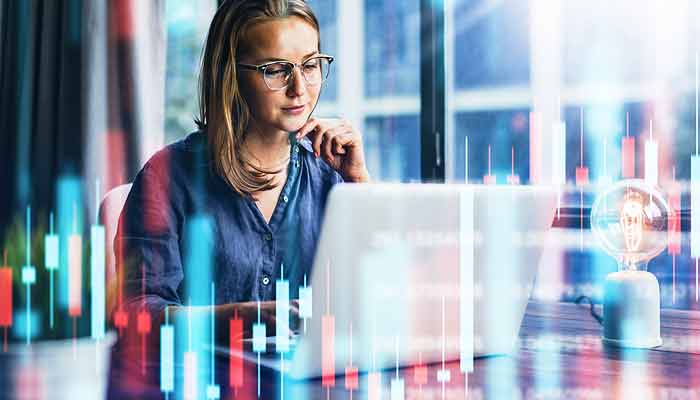 Digital bar graph over woman